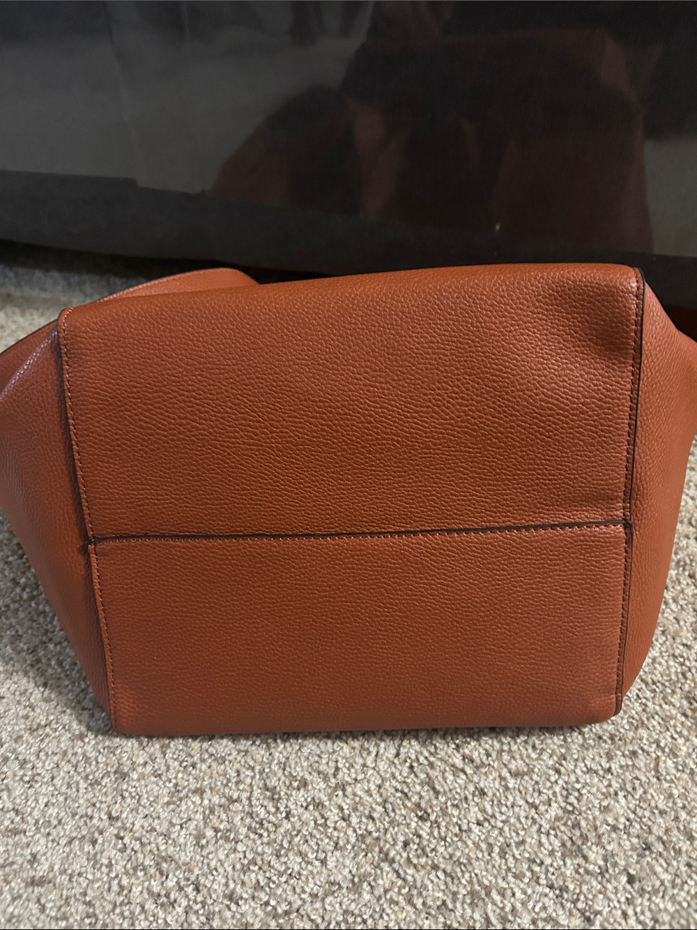 Unlisted Brown Pebbled Tote with Red Interior and Gold Ring Handles - Picture 3 of 5